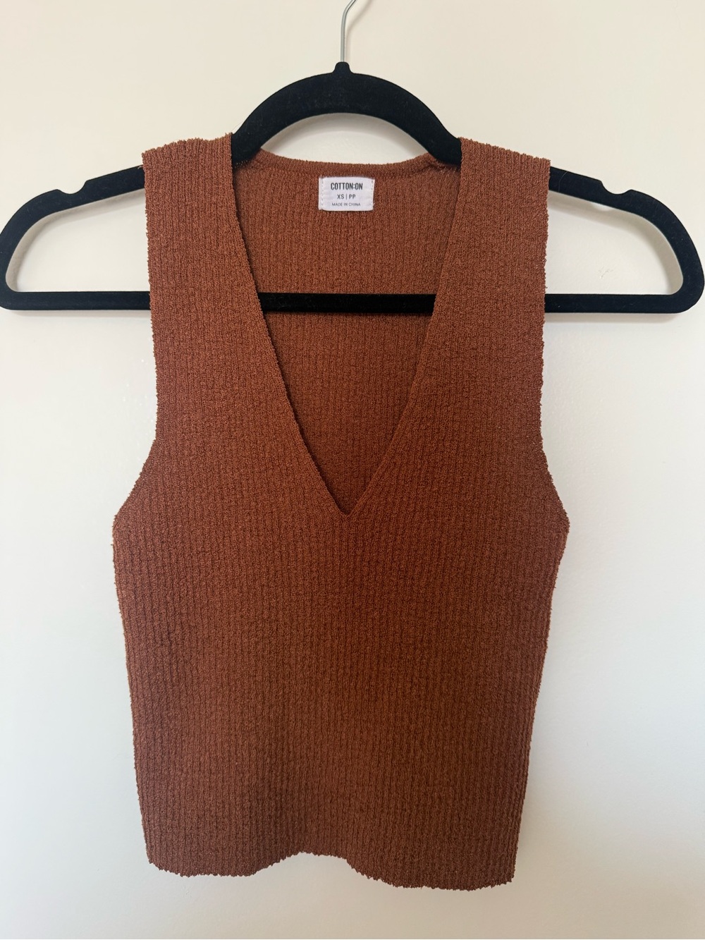 Cotton On Brown V-Neck Cropped Sweater Tank Top Size XS Stretchy Fall Knit